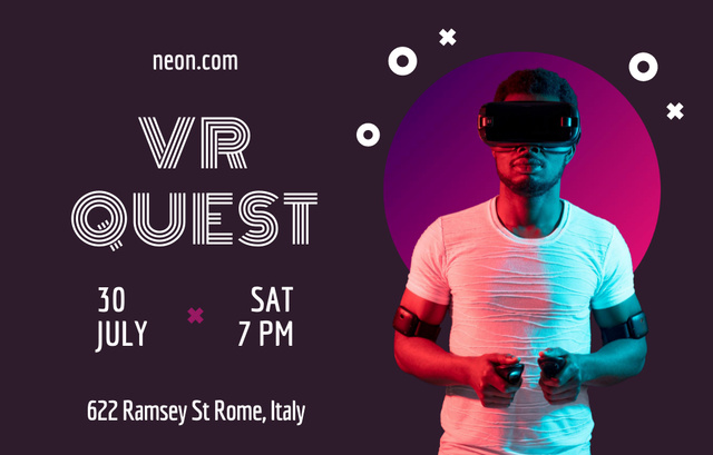 Ontwerpsjabloon van Invitation 4.6x7.2in Horizontal van Virtual Reality Quest Offer on Purple