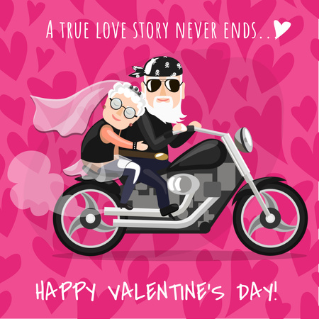 Newlyweds riding Motorcycle on Valentine's Day Instagram AD Design Template