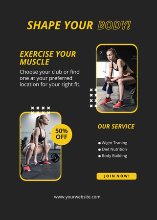 Fitness Club Discount Offer with Strong Women Flayer Design Template