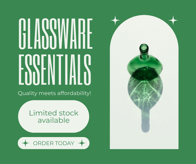 Glassware Essentials Ad with Green Glass Facebookデザインテンプレート