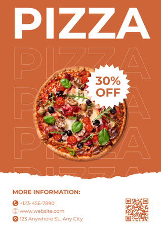 Modèle de visuel Offrez une réduction sur une délicieuse pizza aux olives et au basilic - Poster