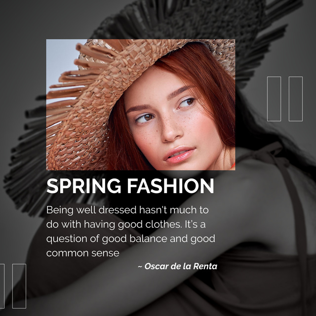 Spring Fashion Quote with Redhead Girl in Dress Instagram Tasarım Şablonu