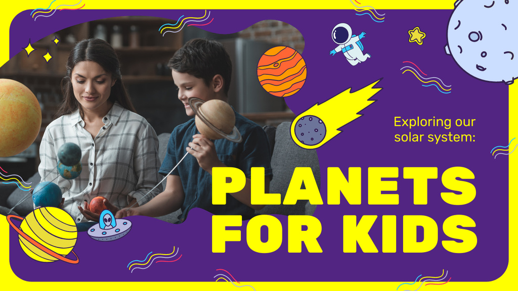Designvorlage Kids Education Boy Studying Planets für Youtube Thumbnail