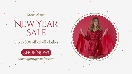 Parıltılı Elbiseyle Yeni Yıl Kıyafet İndirimi Teklifi Full HD video Tasarım Şablonu