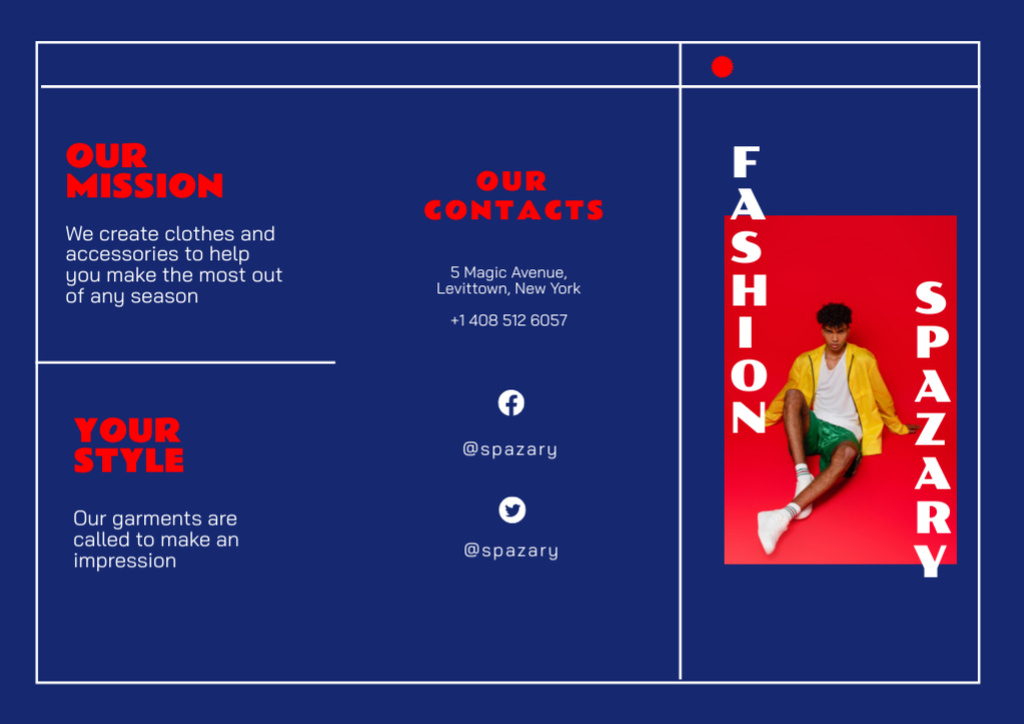 Fashion Ad with Stylish Young Guy on Blue Brochure Design Template
