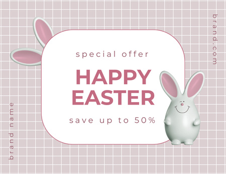 Special Offer for Easter with Bunny Figurine Thank You Card 5.5x4in Horizontal Design Template