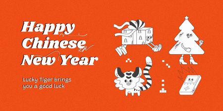 Chinese New Year Holiday Greeting Twitter Design Template