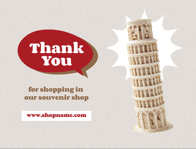Designvorlage Souvenir Shop Ad with Tower of Pisa and Than You Phrase für Postcard 4.2x5.5in