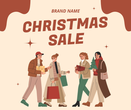 Modèle de visuel Christmas Sale Ad with People Walking with Purchases - Facebook