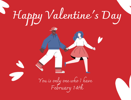 Happy Valentine's Day Greetings with Couple Holding Hands Thank You Card 5.5x4in Horizontal Design Template