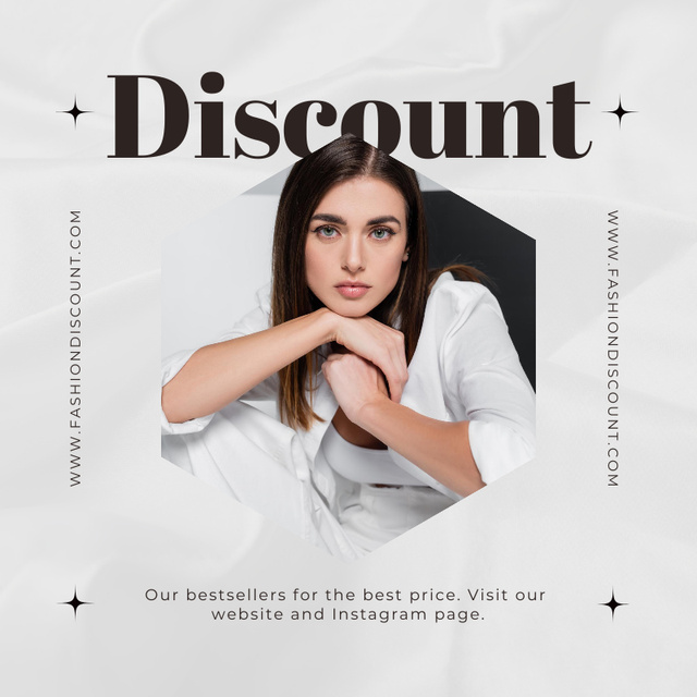 Discount Clothing Sale Announcement with Beautiful Lady Social media Šablona návrhu