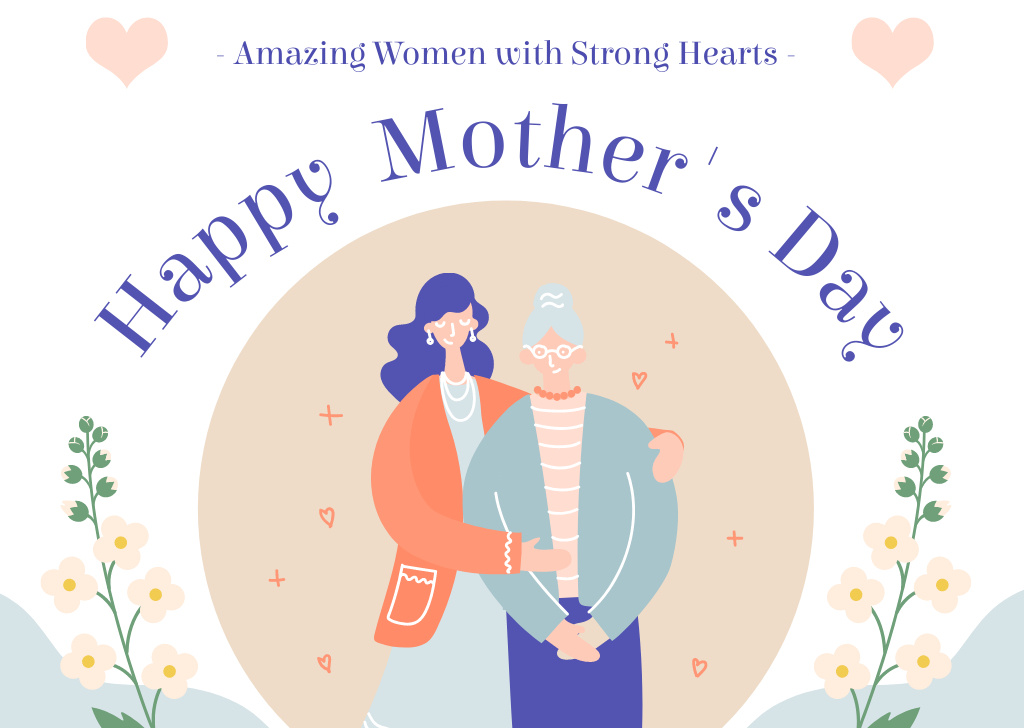 Designvorlage Mother's Day with Illustration of Daughter and Senior Mom für Card