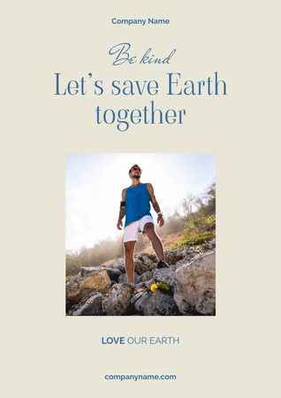 Planet Care Awareness with Man in Mountains Poster Design Template