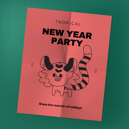 New Year Party Announcement with Cute Tiger Instagram tervezősablon