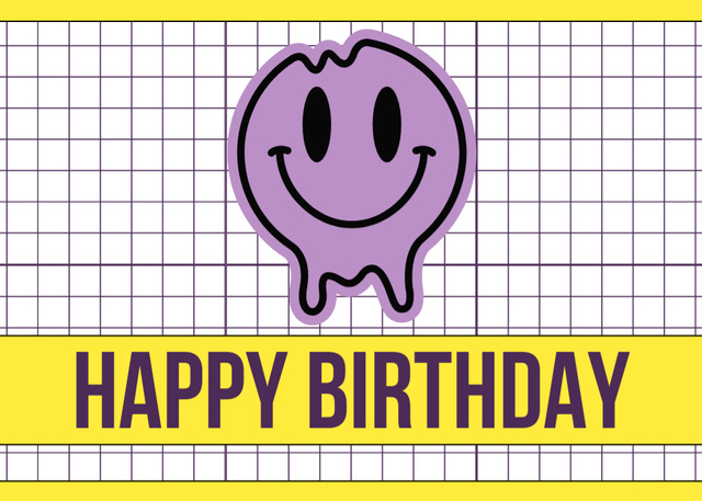 Happy Birthday with Purple Smiley Postcard 5x7in Šablona návrhu