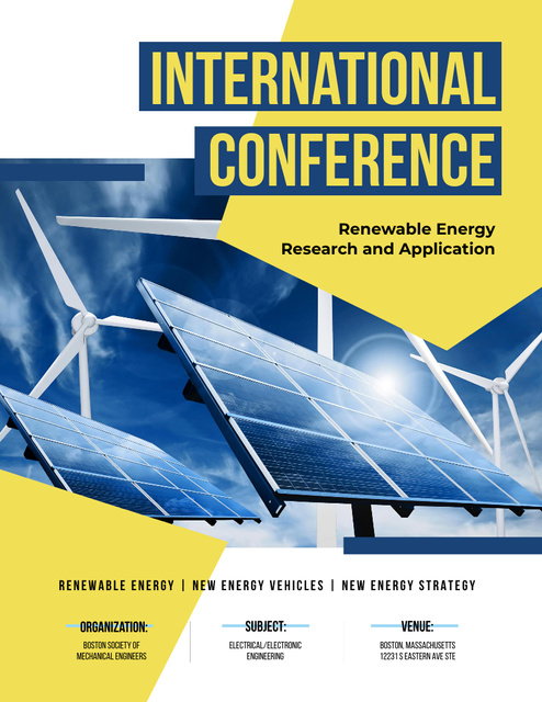 Renewable Energy Conference Announcement with Solar Panels Model Poster 8.5x11in Design Template