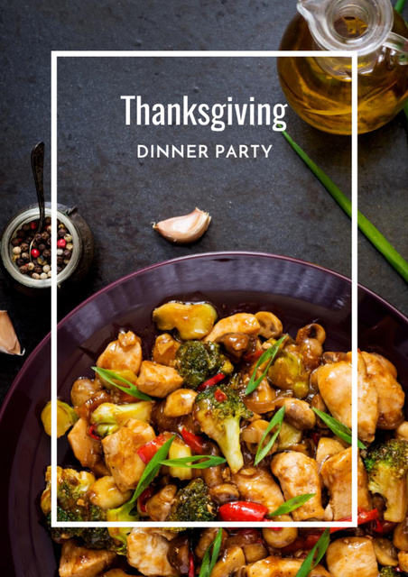 Plantilla de diseño de Roasted Turkey for Thanksgiving Dinner Party Flyer A4 