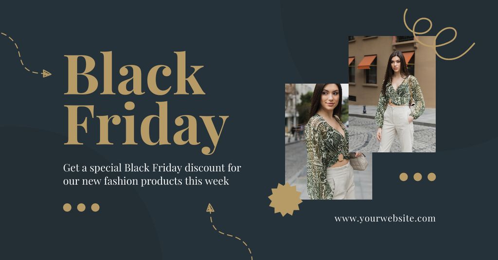 Ontwerpsjabloon van Facebook AD van Black Friday Sales with Woman in Fashionable Blouse