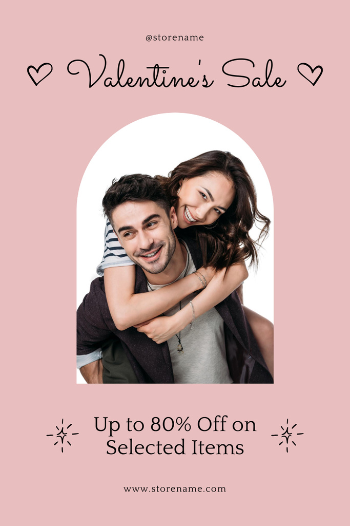 Valentine's Day Special Offer with Cheerful Couple Pinterestデザインテンプレート