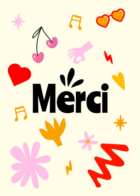 Designvorlage Thank You Word in French Language für Postcard 5x7in Vertical