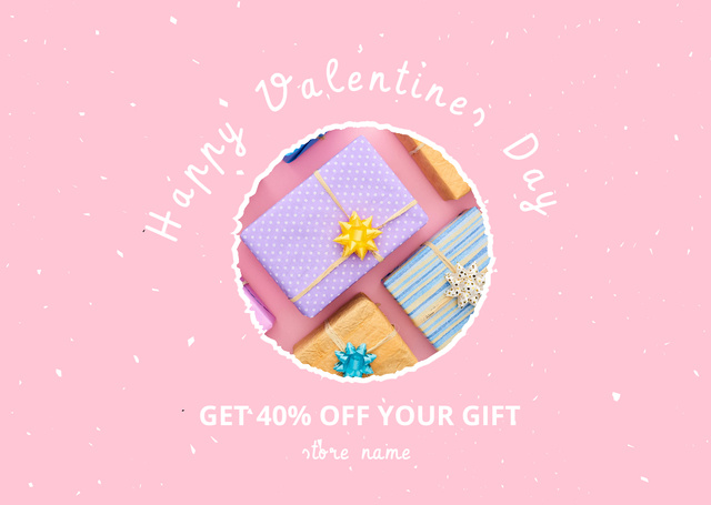 Designvorlage Offer Discounts on Valentine's Day Bright Gifts für Card