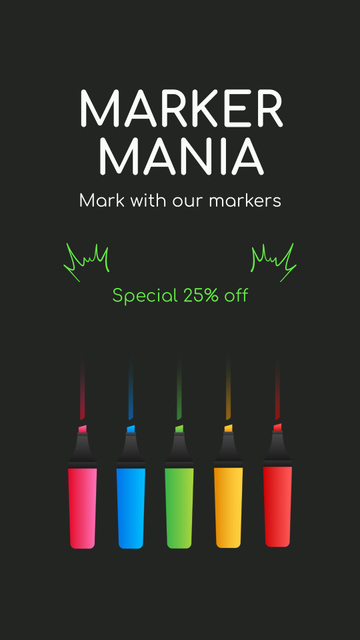 Special Offer of Discount on Markers in Stationery Shop Instagram Video Story – шаблон для дизайна