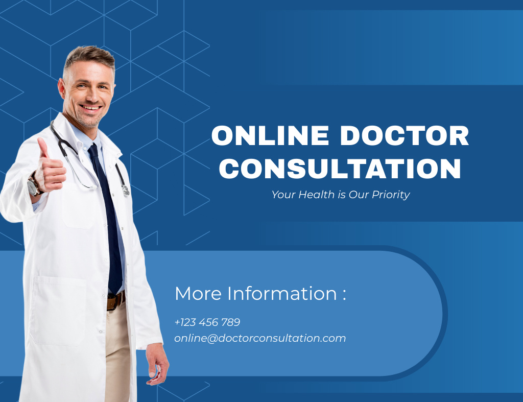 Offer of Online Consultation of Physician Thank You Card 5.5x4in Horizontal Tasarım Şablonu