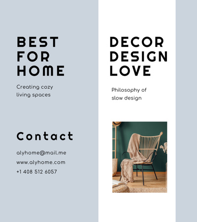 Ontwerpsjabloon van Brochure 9x8in Bi-fold van Interieurontwerp met aanbod van stijlvolle kamerdecoratie en moderne stoel