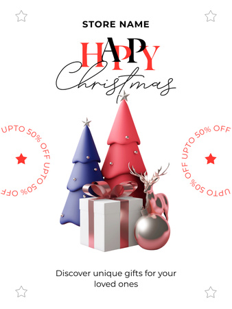 Christmas Sale with Decorations and Presents Poster US Design Template
