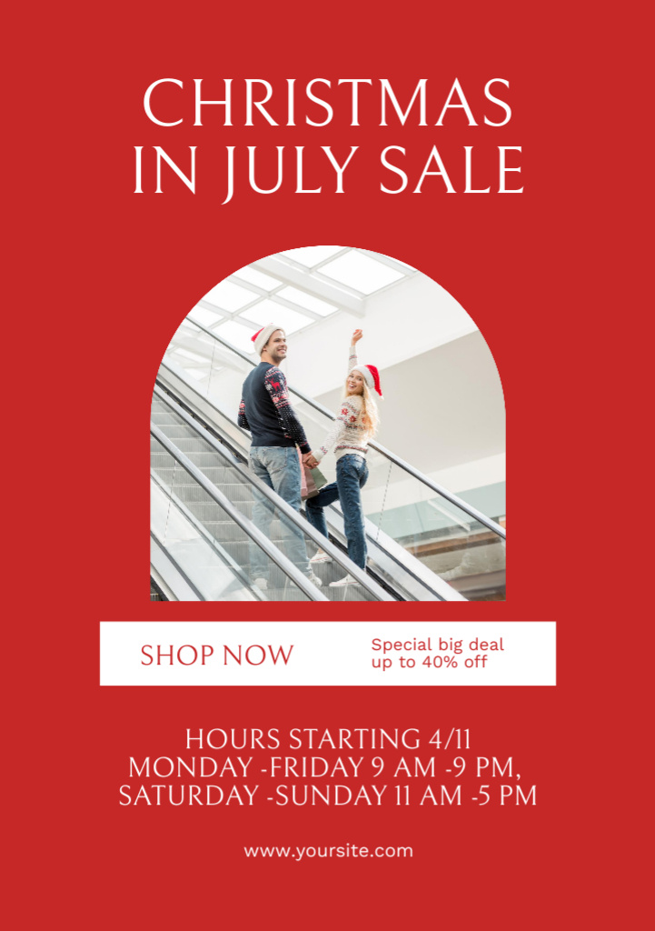 Christmas Sale in July with Happy Couple in Shopping Mall Flyer A5 – шаблон для дизайну