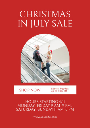 Christmas Sale in July with Happy Couple in Shopping Mall Flyer A5 Design Template