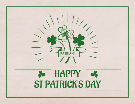 Ontwerpsjabloon van Thank You Card 5.5x4in Horizontal van St. Patrick's Day groet met groene klaver op beige