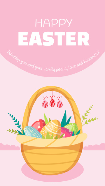 Easter Greeting with Colorful Eggs in Basket Instagram Story Design Template