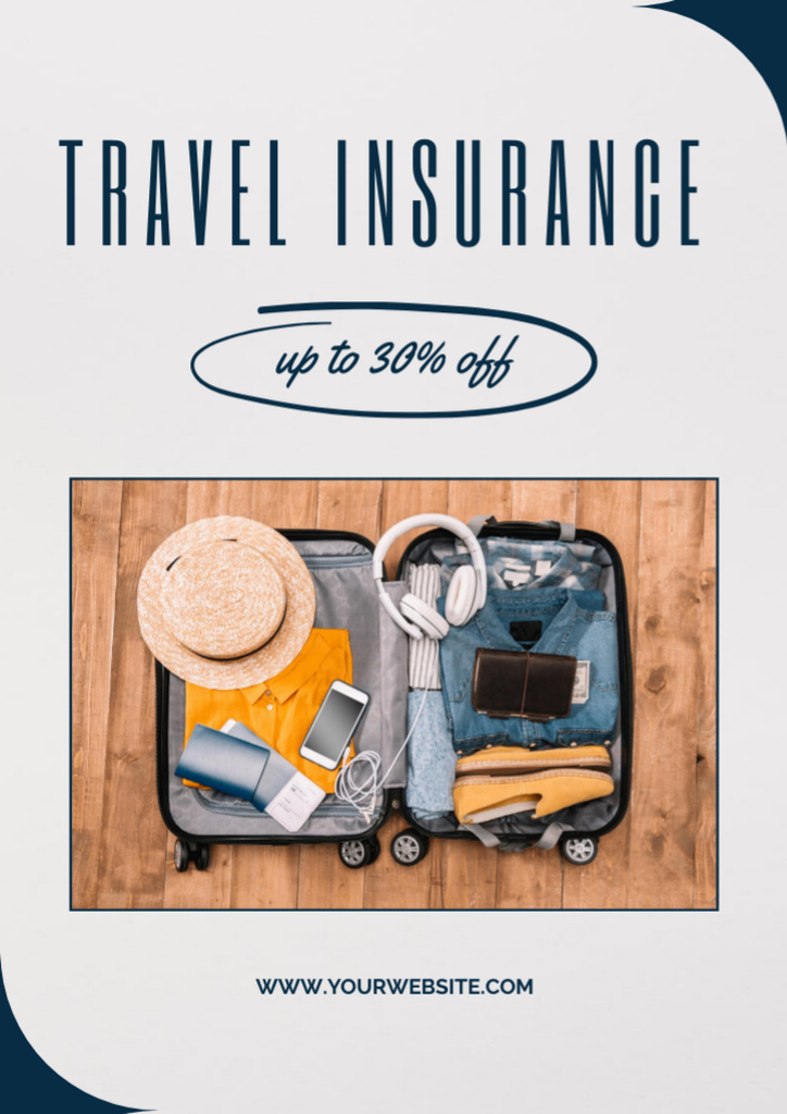 Travel insurance Discount With Packed Suitcase Flyer A4 Tasarım Şablonu