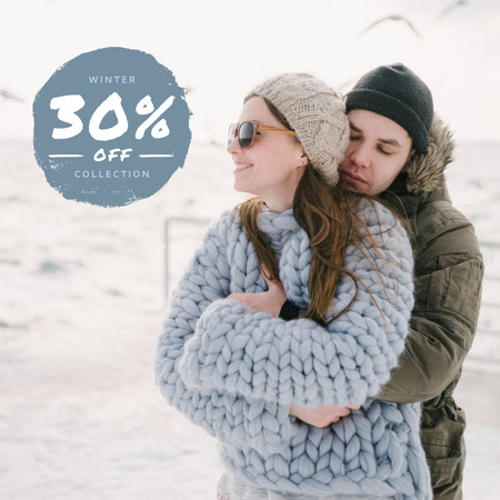 Designvorlage Discount Offer with Couple in Warm Clothes für Instagram
