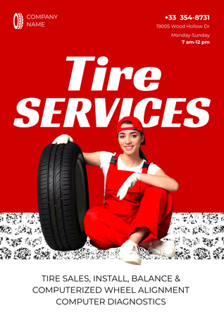 Plantilla de diseño de Oferta de servicios de neumáticos para automóviles Poster 