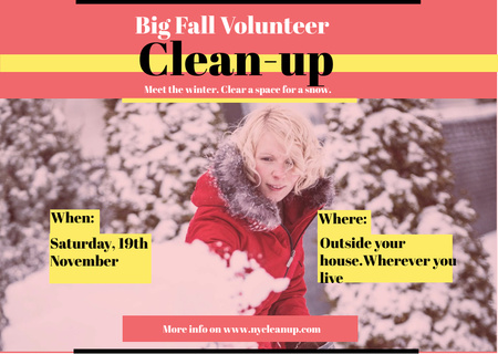 Designvorlage Woman at Winter Volunteer clean up für Postcard