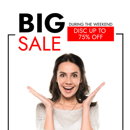 Big Sale Announcement with Surprised Woman Instagramデザインテンプレート