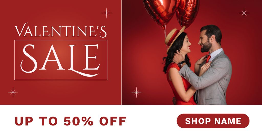 Valentine's Day Sale with Beautiful Young Couple Facebook AD Design Template