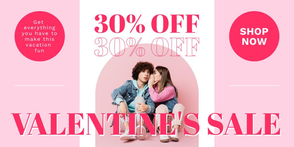 Valentine's Day Sale with Young Couple in Love Twitter Design Template
