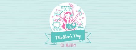 Ontwerpsjabloon van Facebook cover van Mother's Day Greeting with Multitasking Mother