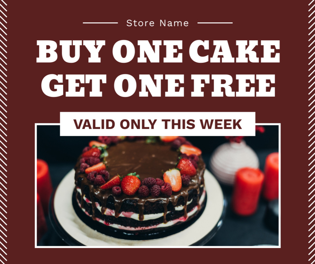 Free Cake Offer on Maroon Facebook Design Template