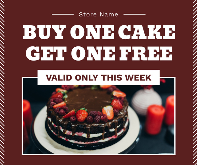 Designvorlage Free Cake Offer on Maroon für Facebook
