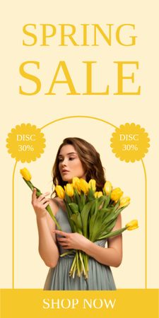 Spring Sale with Young Woman with Tulips Graphic Design Template