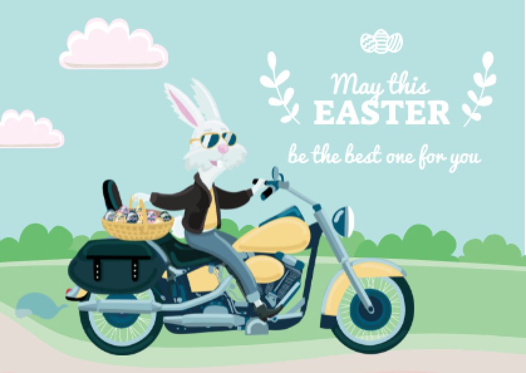 Easter Greeting Bunny on Motorcycle Postcard Design Template
