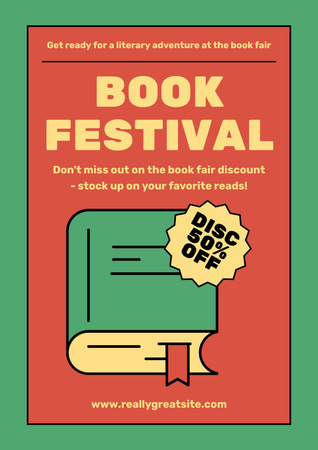 Plantilla de diseño de Anuncio simple rojo y verde del festival de libros Poster 