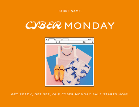 Modèle de visuel Offre exclusive de vente de vêtements sur Cyber Monday à Orange - Flyer 8.5x11in Horizontal