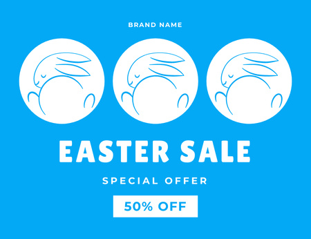 Modèle de visuel Annonce de vente de Pâques avec croquis de lapins sur bleu - Thank You Card 5.5x4in Horizontal