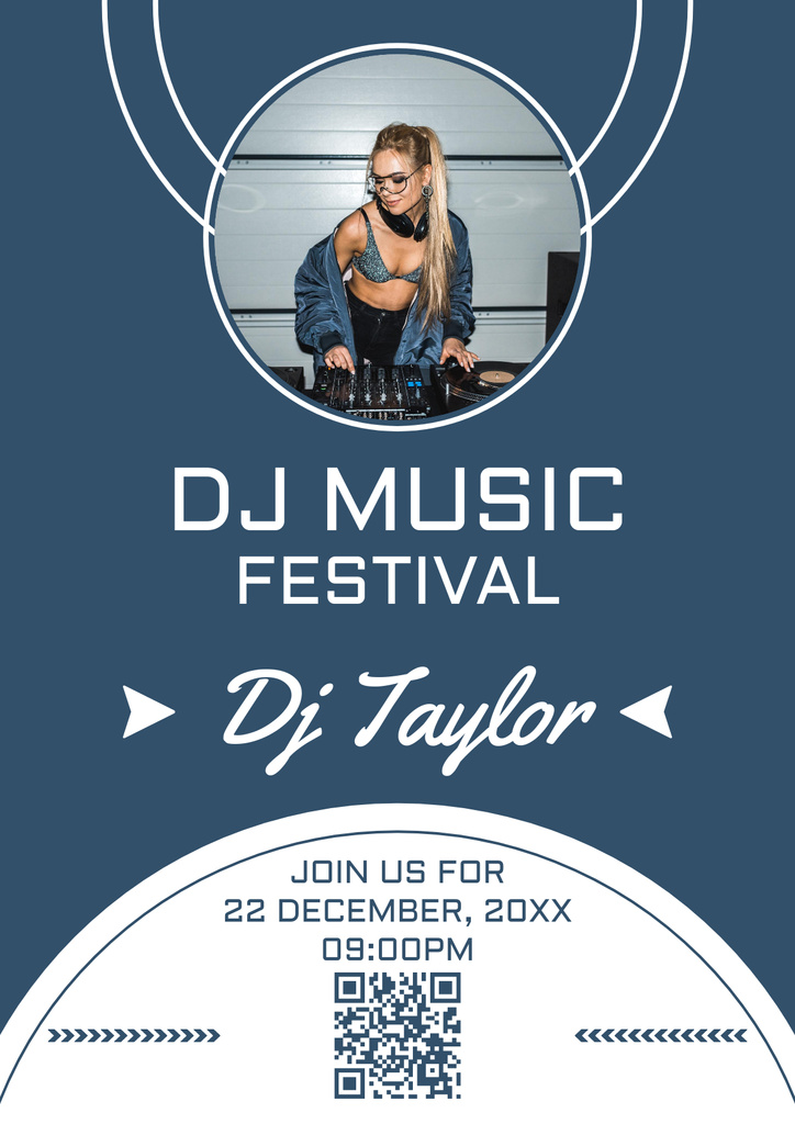 Music Festival Event Ad with Woman Dj Poster Design Template