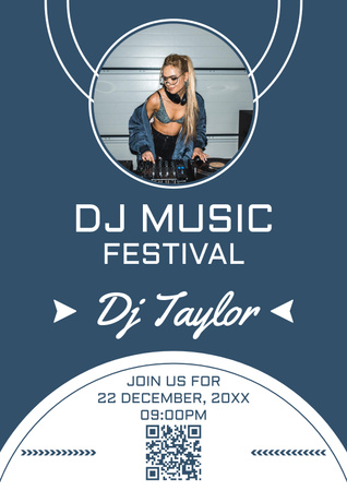 Ontwerpsjabloon van Poster van Advertentie voor muziekfestivalevenement met DJ van de vrouw
